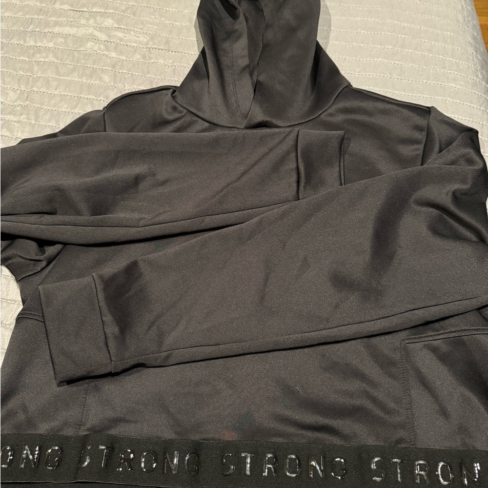 Black Hoodie with Embroidered STRONG Detail